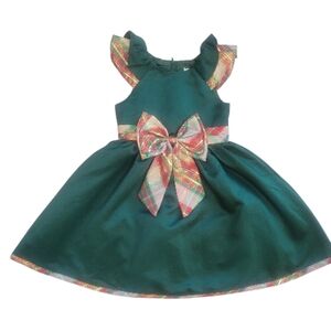 Rare Editions Emerald Holiday Dress with Festive Plaid Bow Girls Size 6 Like New